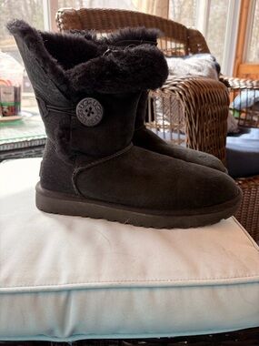 UGG Black Short Button Suede Shearling Boots
